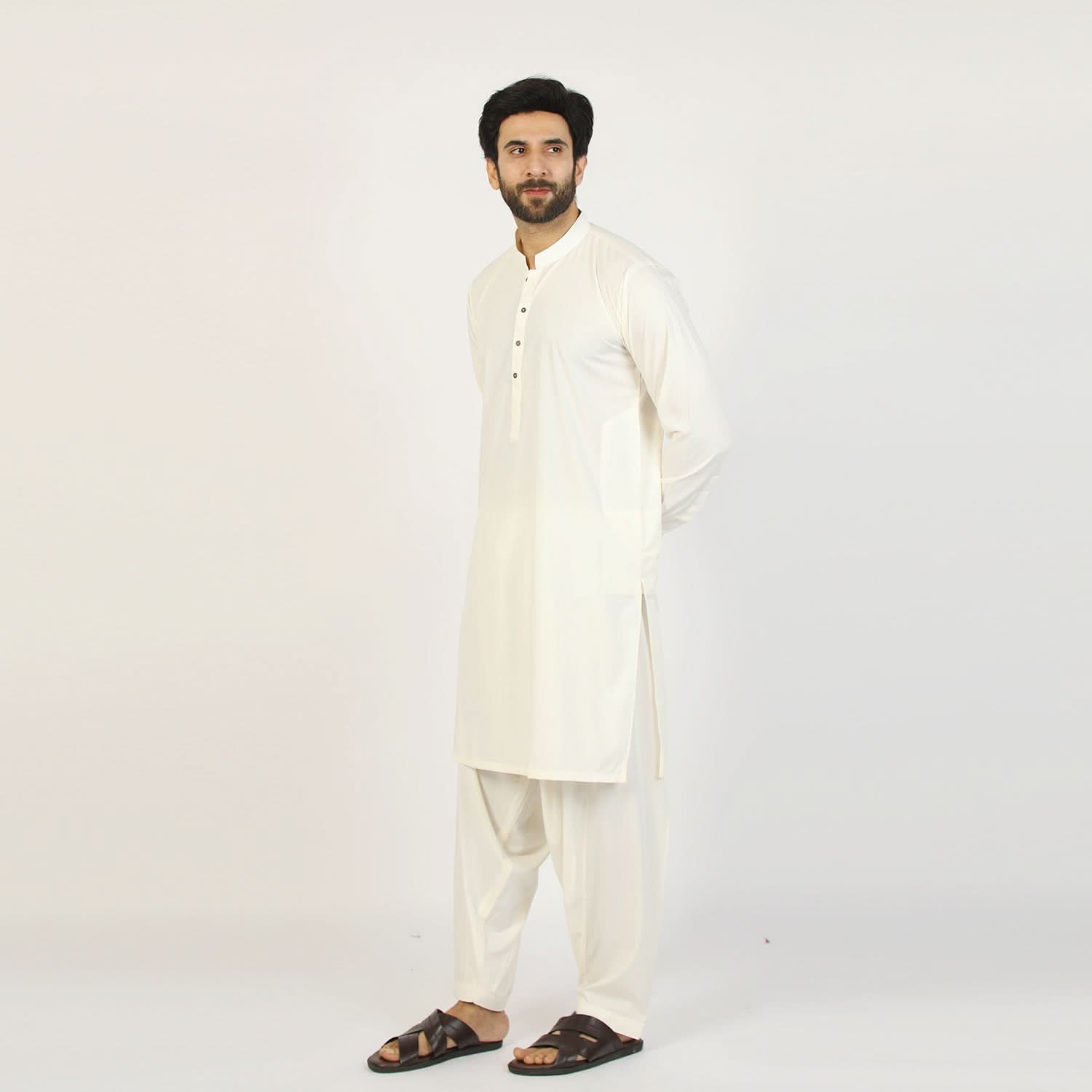 Eminent Men's Trim Fit Plain Shalwar Suits - Off White, Men's Shalwar Kameez, Eminent, Chase Value