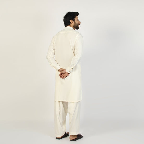 Eminent Men's Trim Fit Plain Shalwar Suits - Off White