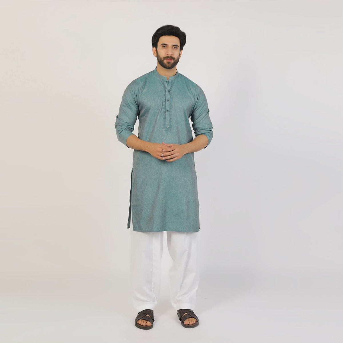 Men's Slim Fit Embroidered Kurta - Green, Men's Kurtas, Chase Value, Chase Value