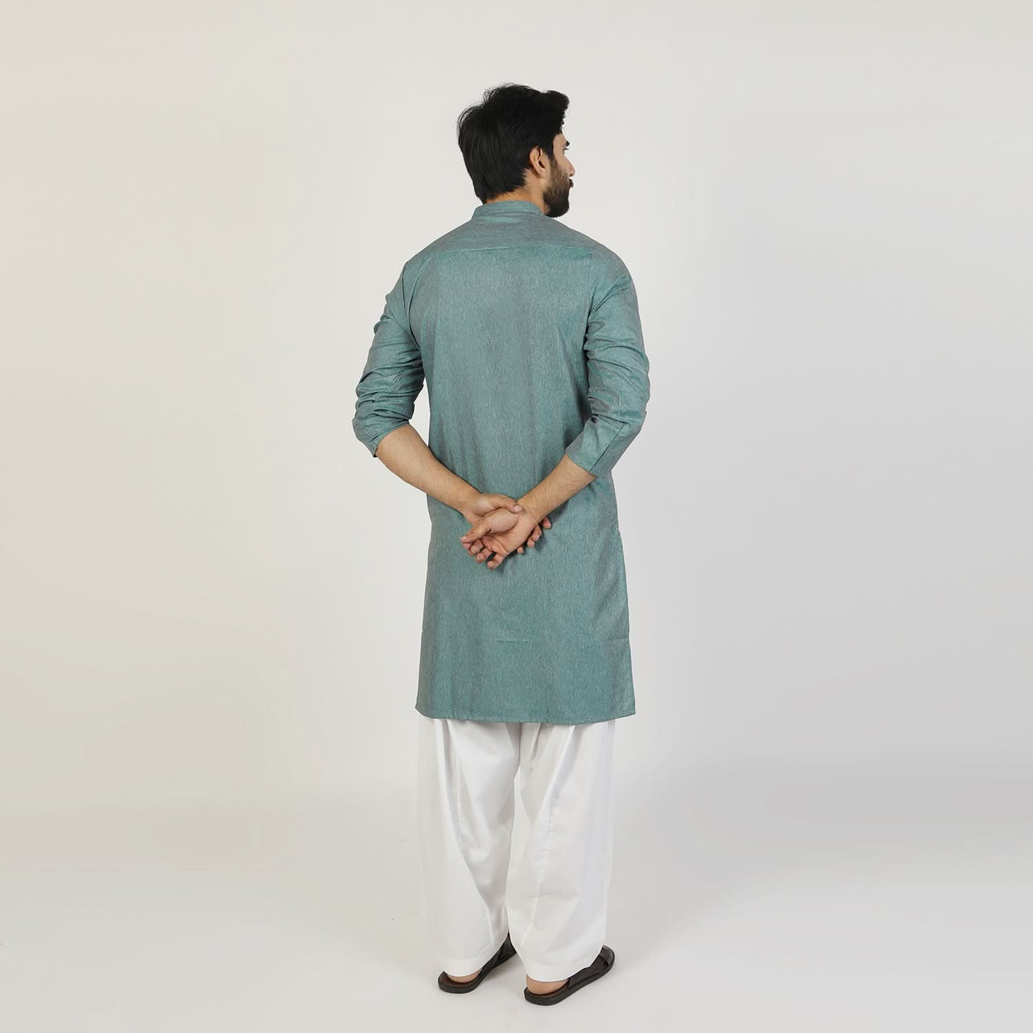Men's Slim Fit Embroidered Kurta - Green, Men's Kurtas, Chase Value, Chase Value