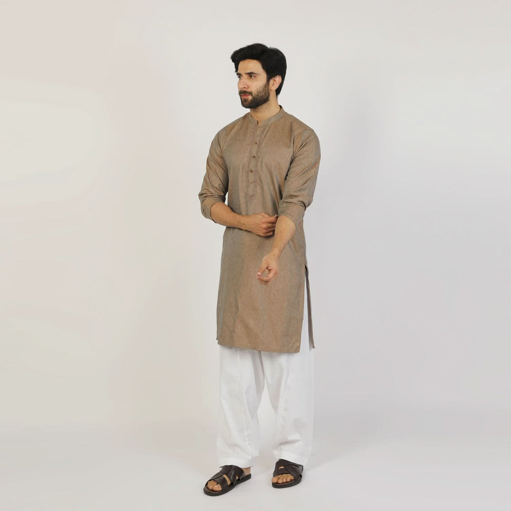 Men's Slim Fit Embroidered Kurta - Brown, Men's Kurtas, Chase Value, Chase Value