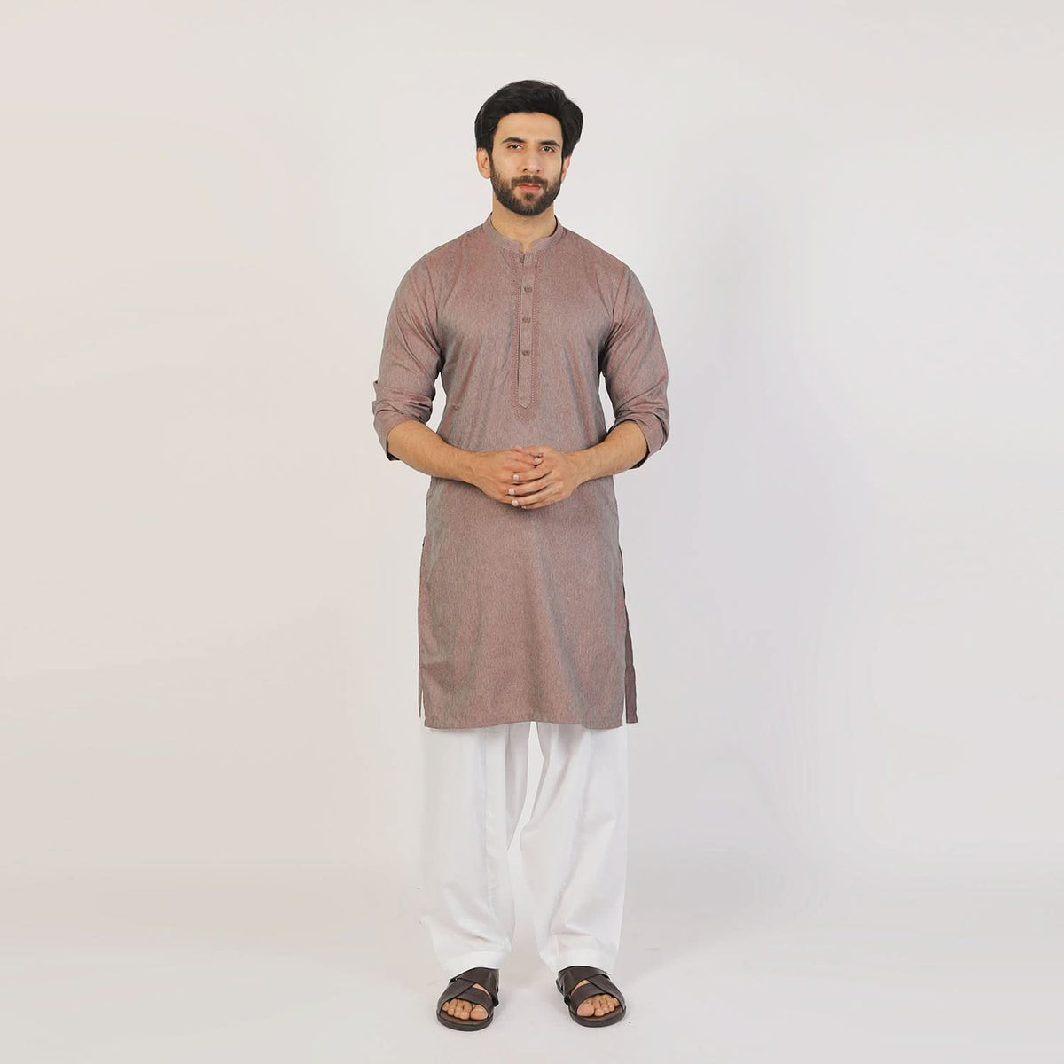 Men's Slim Fit Embriodered Kurta - Maroon, Men's Kurtas, Chase Value, Chase Value