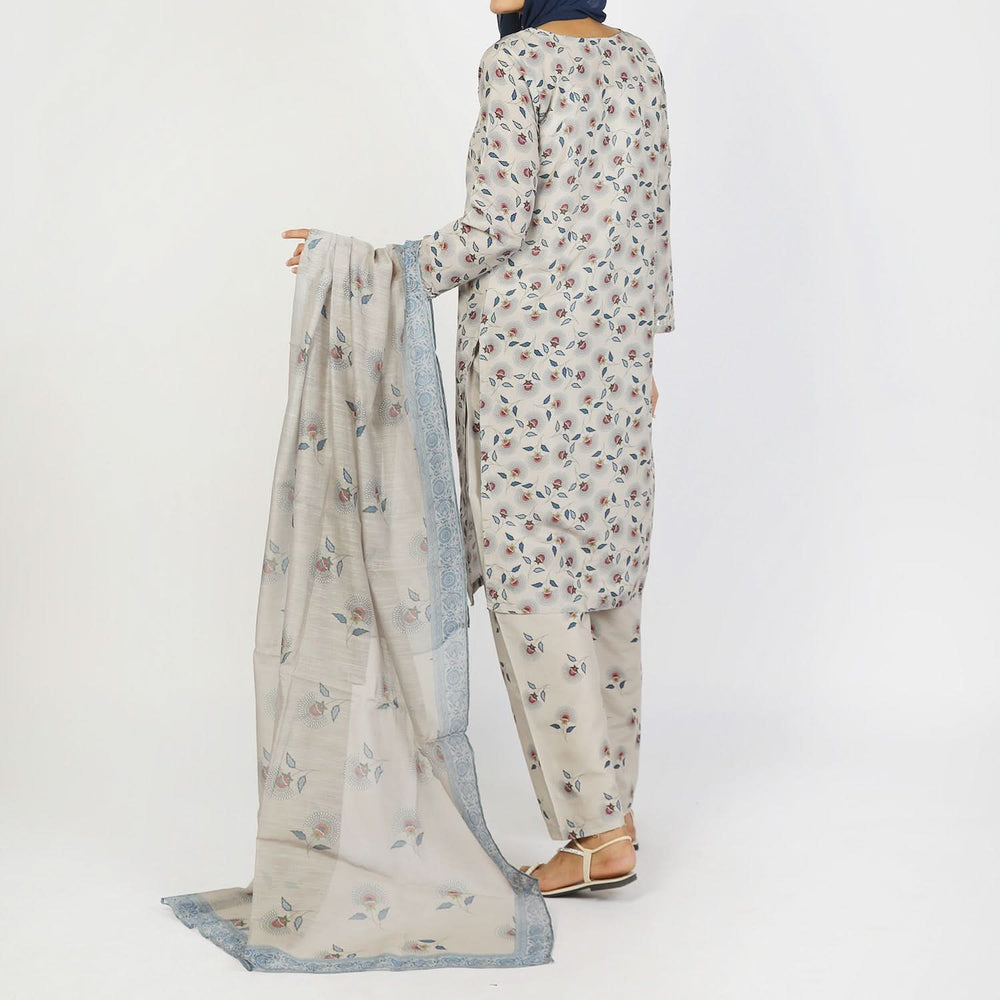 Women's Lawn Printed Embroidered 3Pcs Suit - Beige, Women Shalwar Suits, Chase Value, Chase Value