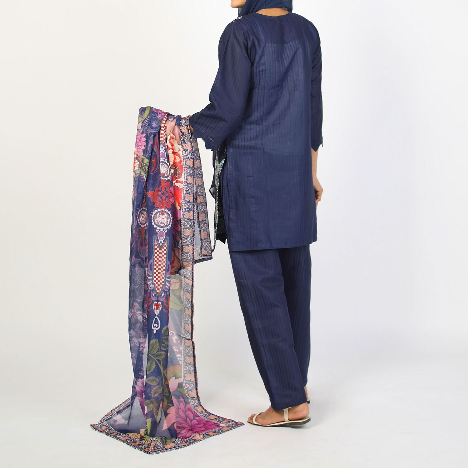 Women’s Stitched 3-Piece Cotton Suit – Navy Blue, Women Shalwar Suits, Chase Value, Chase Value