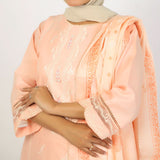Women's Embroidered Jacquard 3Pcs Suit - Peach, Women Shalwar Suits, Chase Value, Chase Value