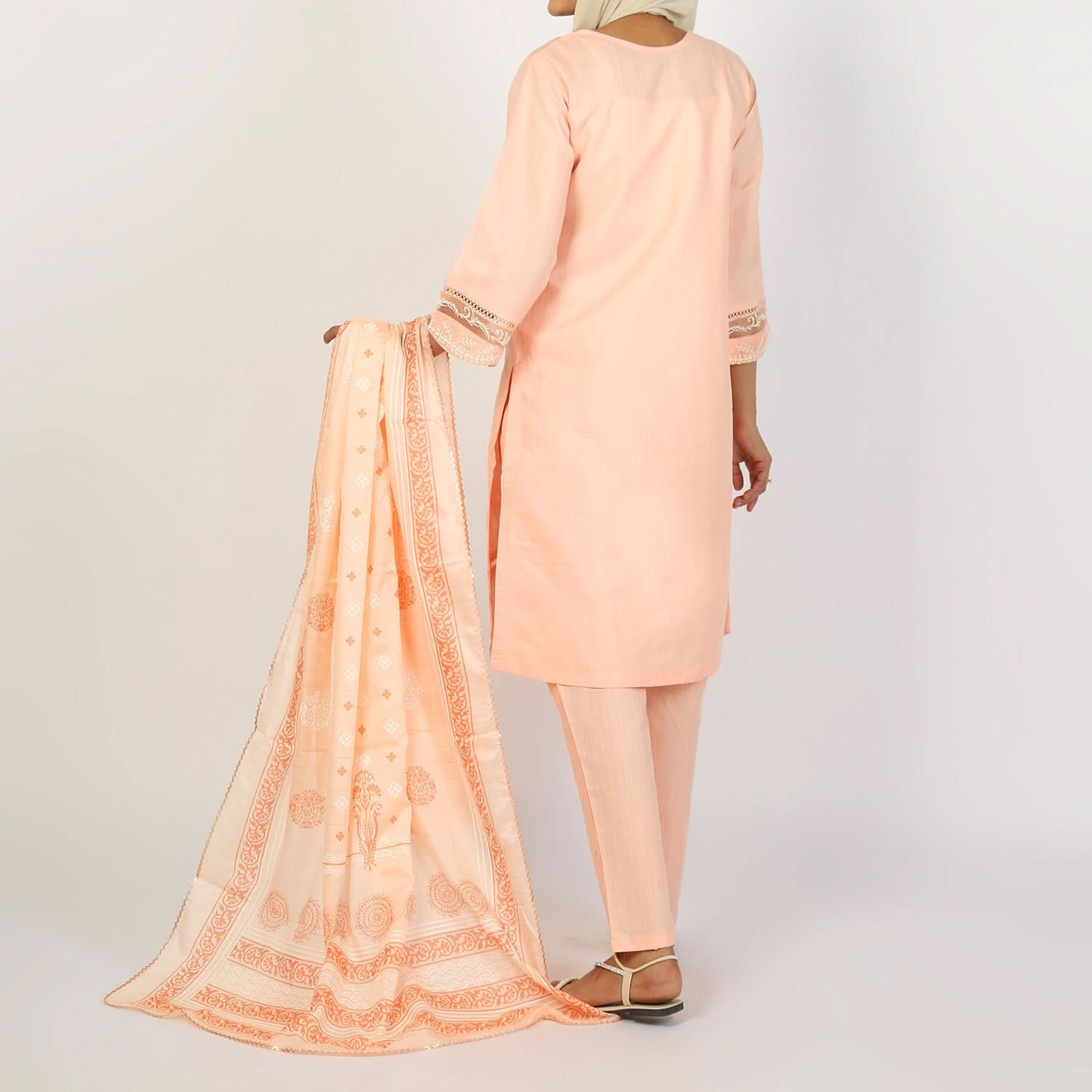 Women's Embroidered Jacquard 3Pcs Suit - Peach, Women Shalwar Suits, Chase Value, Chase Value