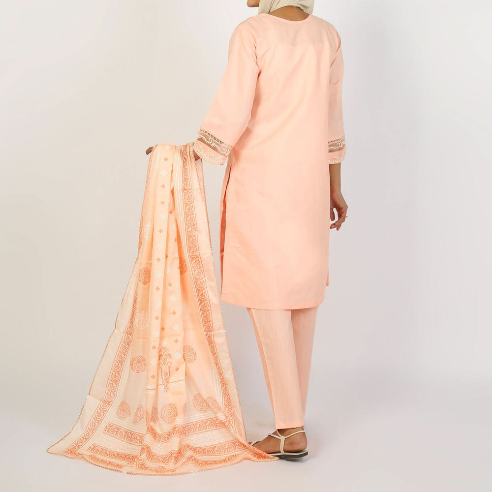 Women's Embroidered Jacquard 3Pcs Suit - Peach, Women Shalwar Suits, Chase Value, Chase Value
