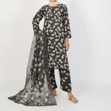 Women's Lawn Printed Embroidered 3Pcs Suit - Black, Women Shalwar Suits, Chase Value, Chase Value