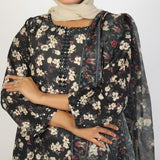 Women's Lawn Printed Embroidered 3Pcs Suit - Black, Women Shalwar Suits, Chase Value, Chase Value