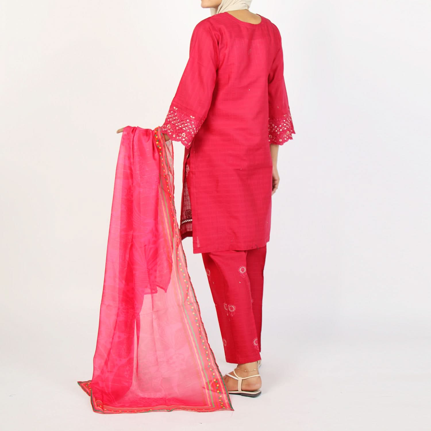 Women’s Stitched 3-Piece Cotton Suit –  Deep Red, Women Shalwar Suits, Chase Value, Chase Value