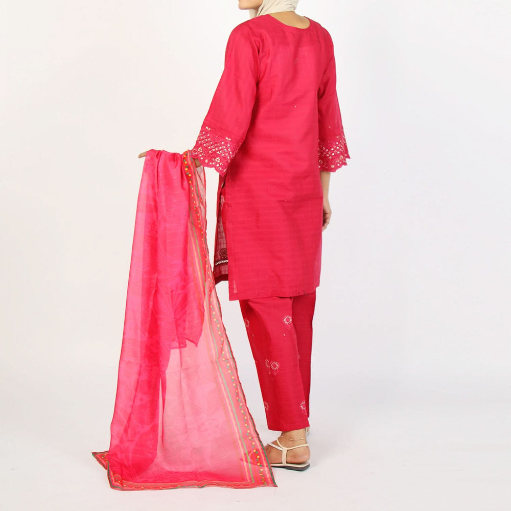 Women’s Stitched 3-Piece Cotton Suit –  Deep Red, Women Shalwar Suits, Chase Value, Chase Value