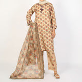 Women's Lawn Printed Embroidered 3Pcs Suit - Light Brown, Women Shalwar Suits, Chase Value, Chase Value