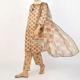 Women's Lawn Printed Embroidered 3Pcs Suit - Light Brown, Women Shalwar Suits, Chase Value, Chase Value