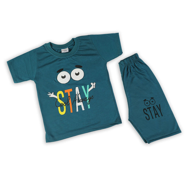 Boys Half Sleeves Suit - Steel Green