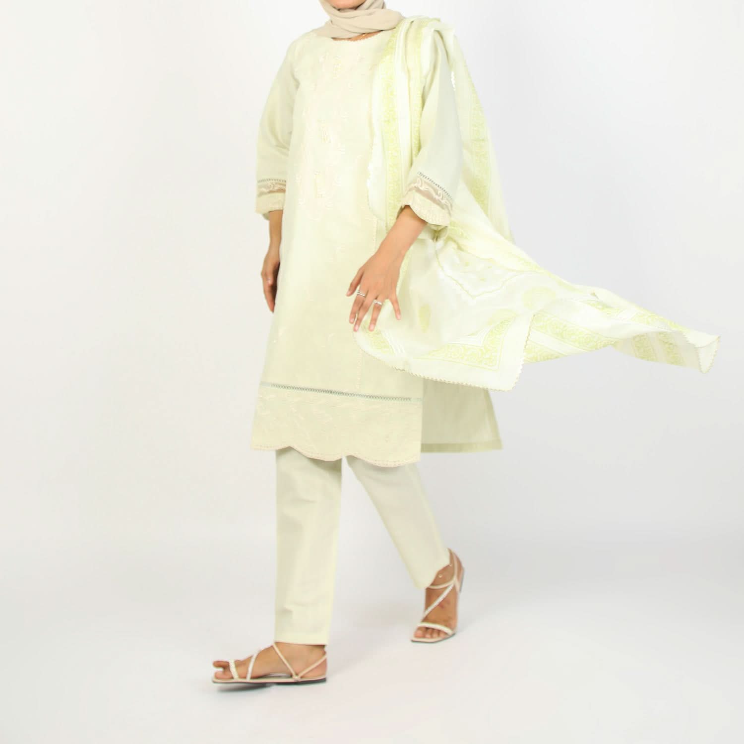 Women's Embroidered Jacquard 3Pcs Suit - Light Green, Women Shalwar Suits, Chase Value, Chase Value