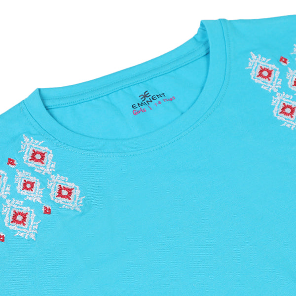 Eminent Girls Half Sleeves T-Shirt - Blue