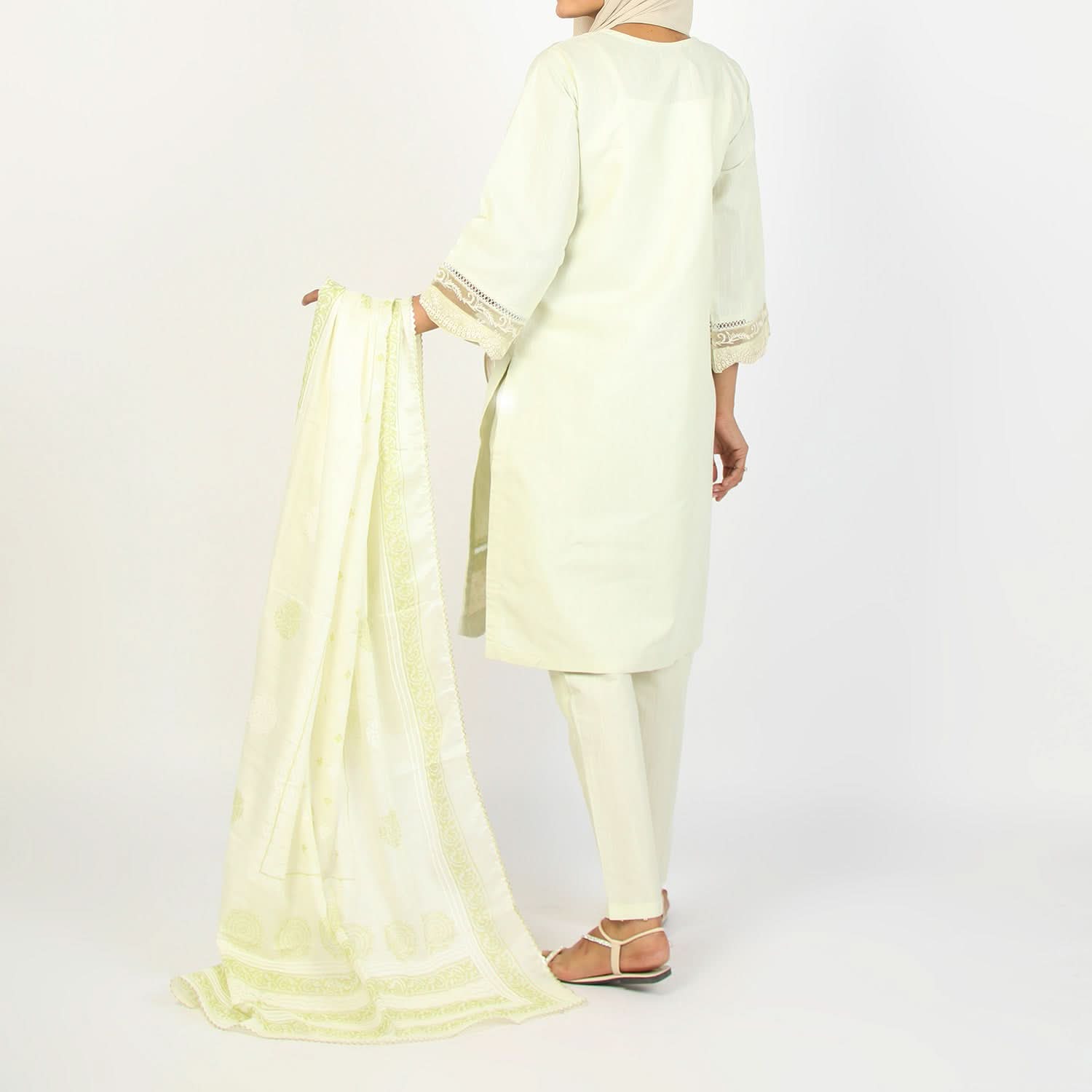 Women's Embroidered Jacquard 3Pcs Suit - Light Green, Women Shalwar Suits, Chase Value, Chase Value