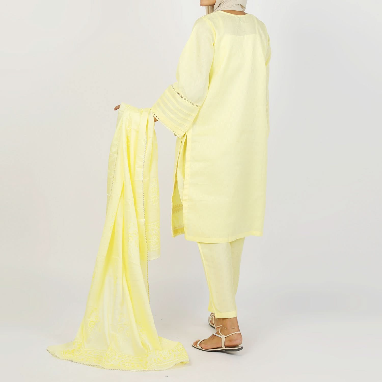 Women's Jacquard Embroidered 3Pcs Suit - Lemon, Women Shalwar Suits, Chase Value, Chase Value