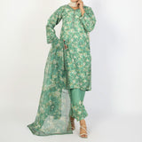 Women's Lawn Printed Embroidered 3Pcs Suit - Green, Women Shalwar Suits, Chase Value, Chase Value