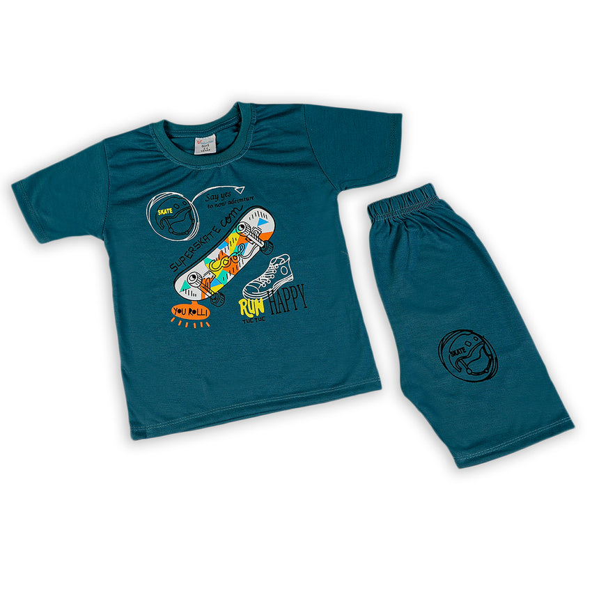 Boys Half Sleeves Suit - Steel Green