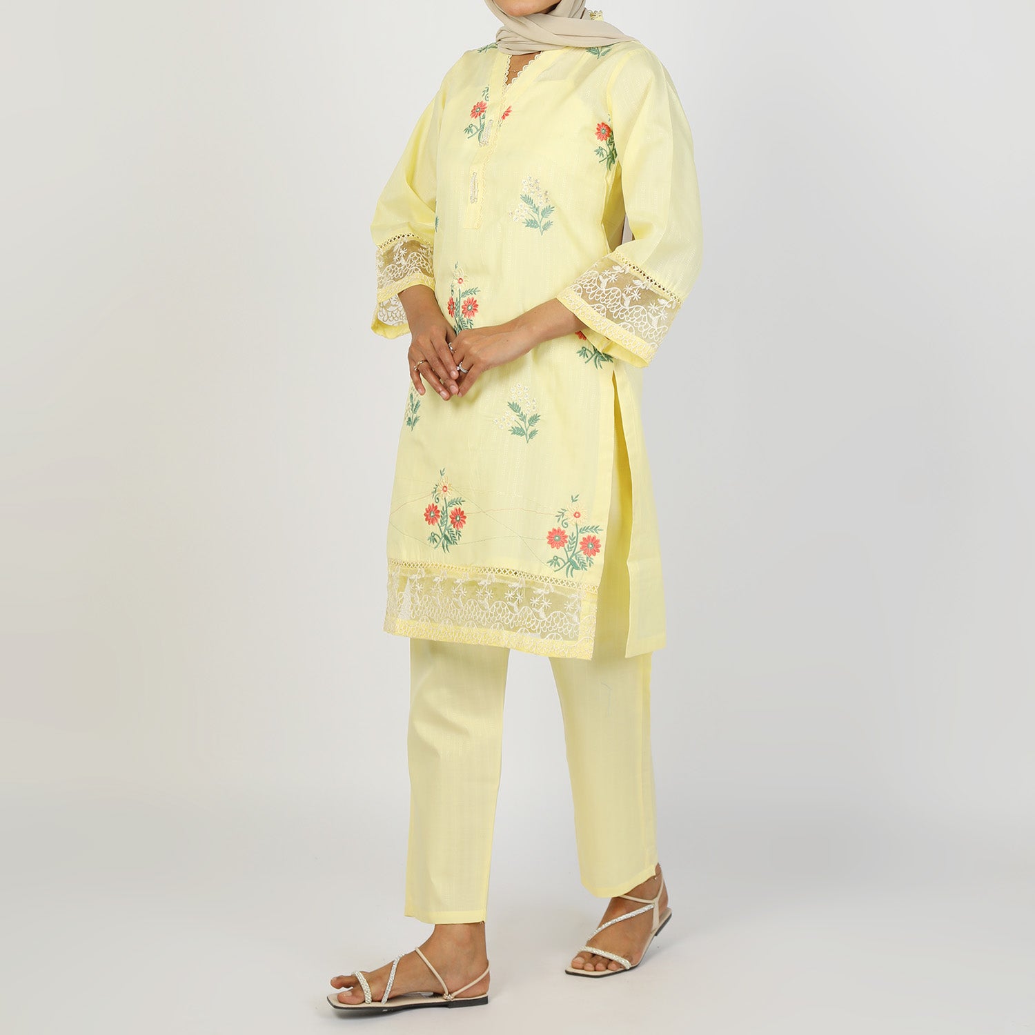 Women's Dobbi 2Pcs Suit - Lemon, Women Shalwar Suits, Chase Value, Chase Value