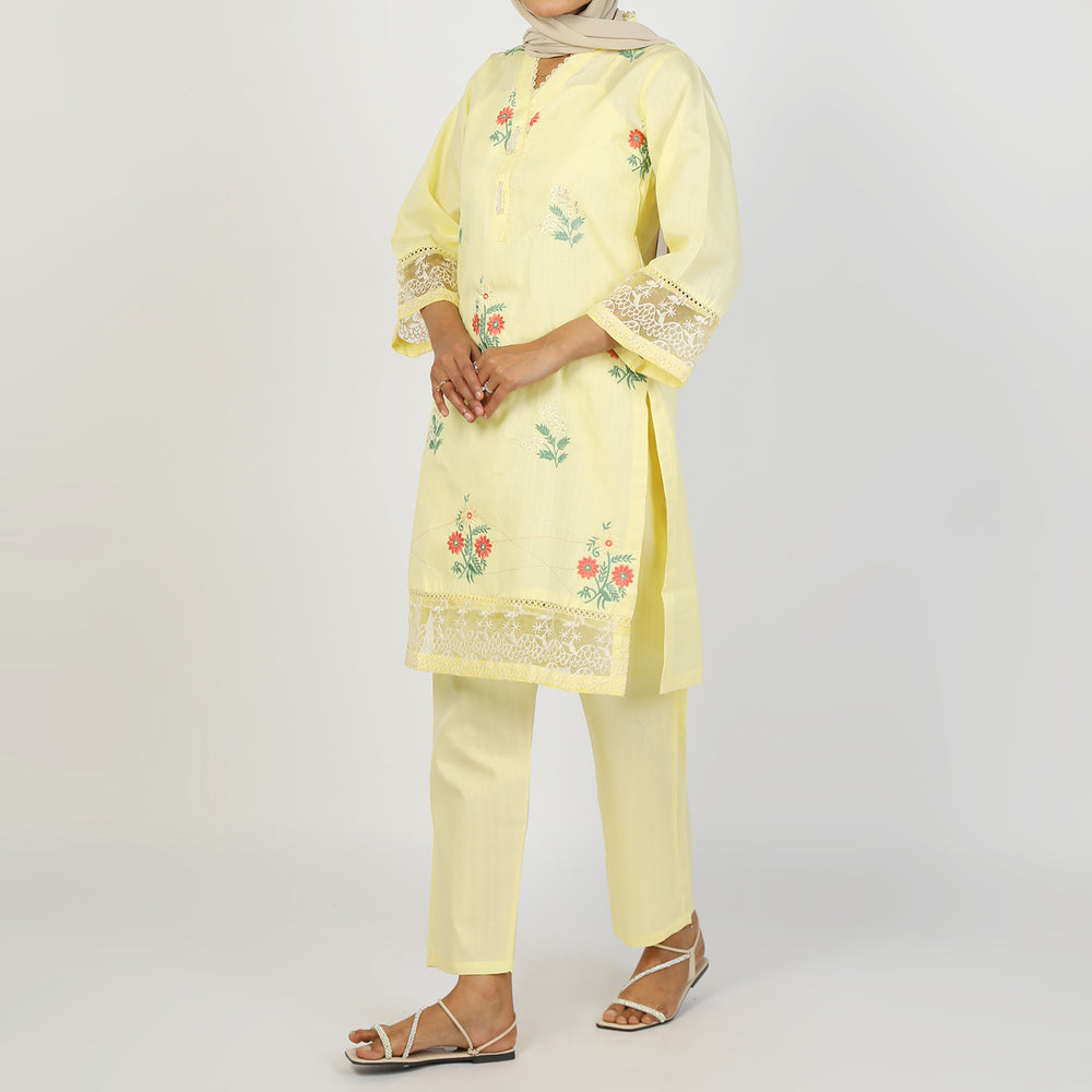 Women's Dobbi 2Pcs Suit - Lemon, Women Shalwar Suits, Chase Value, Chase Value
