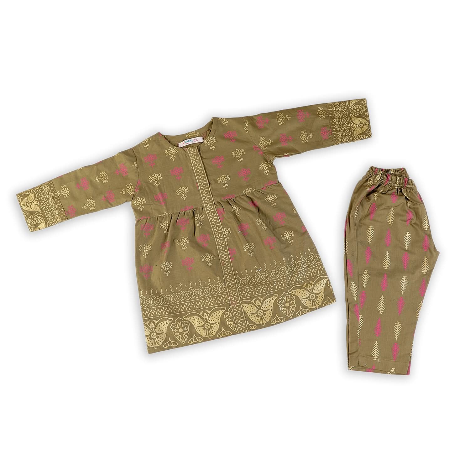 Girls 2 Pcs Cotton Shalwar Suit - Olive, Girls Shalwar Kameez, Chase Value, Chase Value