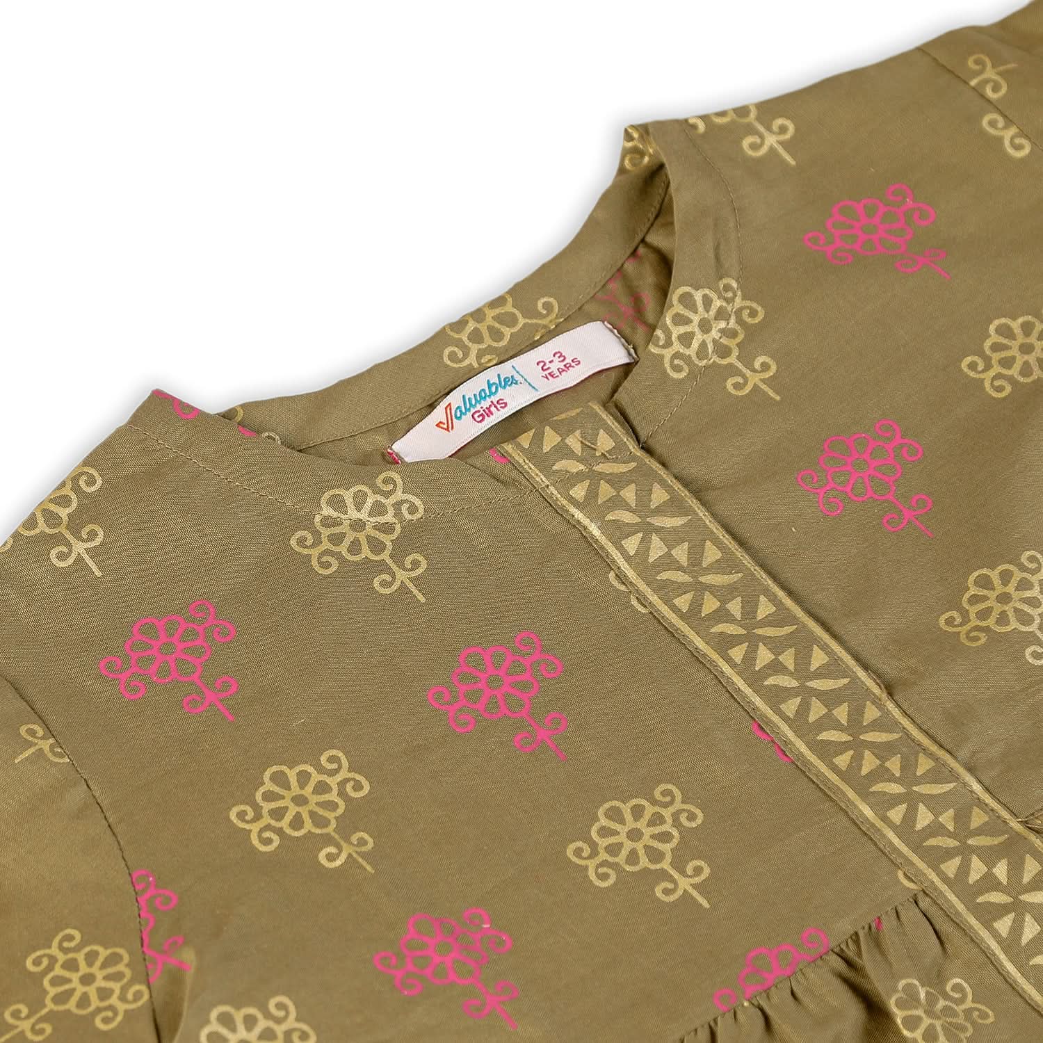 Girls 2 Pcs Cotton Shalwar Suit - Olive, Girls Shalwar Kameez, Chase Value, Chase Value
