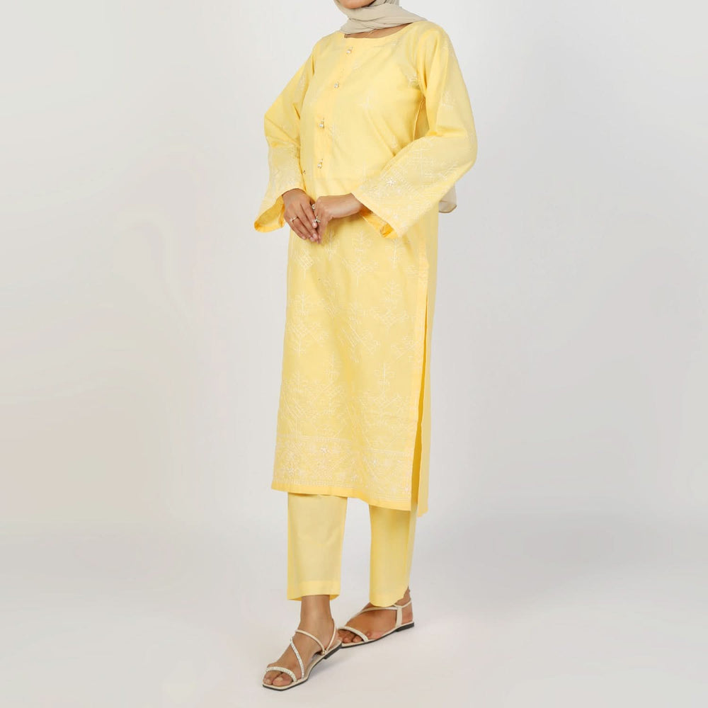 Women's Embroidered 2 Pcs Suit - Yellow, Women Shalwar Suits, Chase Value, Chase Value