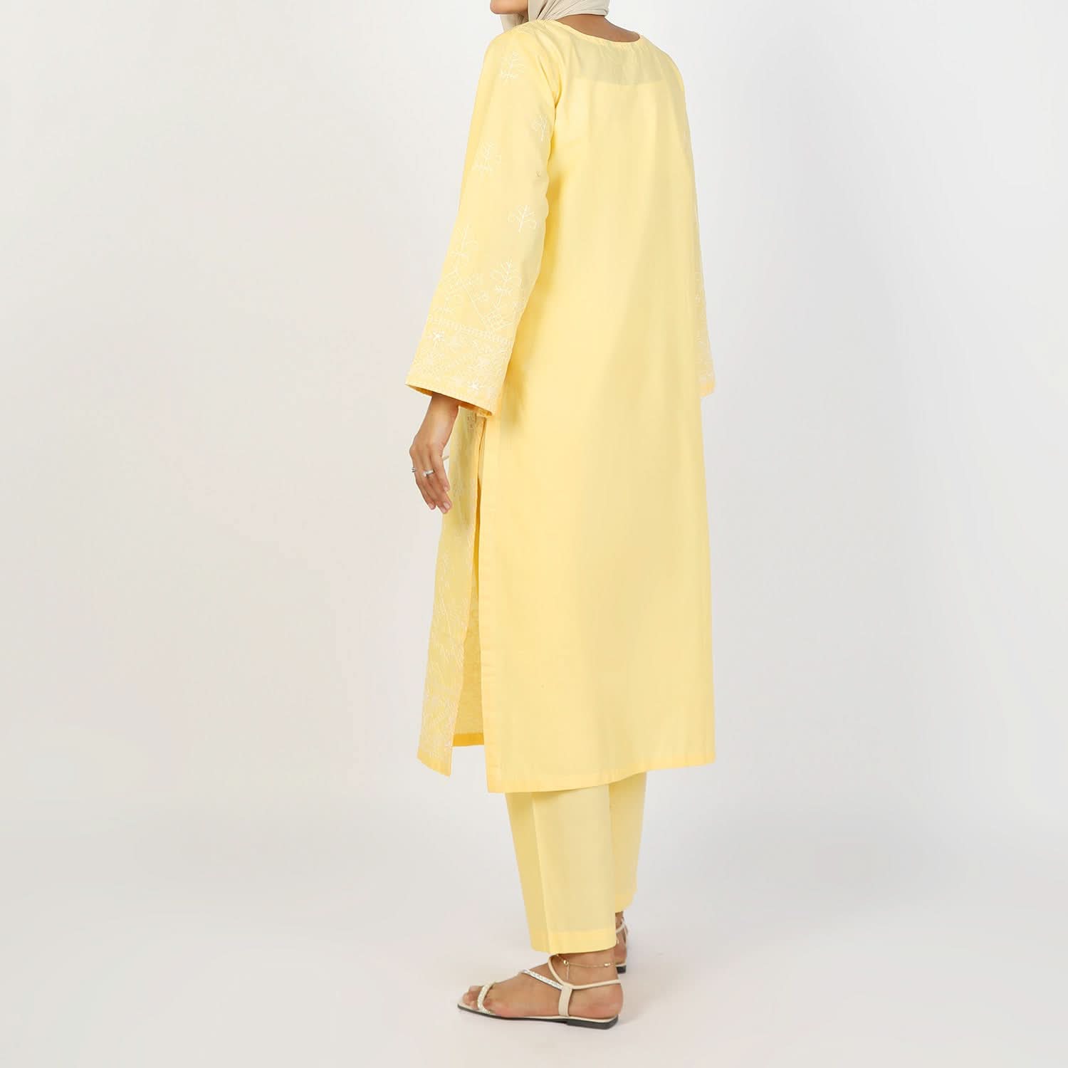 Women's Embroidered 2 Pcs Suit - Yellow, Women Shalwar Suits, Chase Value, Chase Value