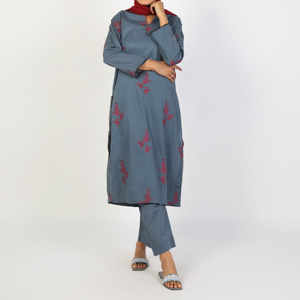 Women's Embroidered Eastern Co-ord Set - Burgundy