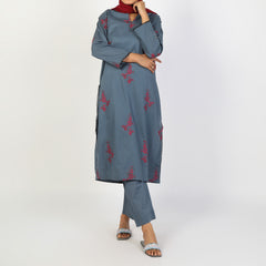 Women's Embroidered Eastern Co-ord Set - Burgundy