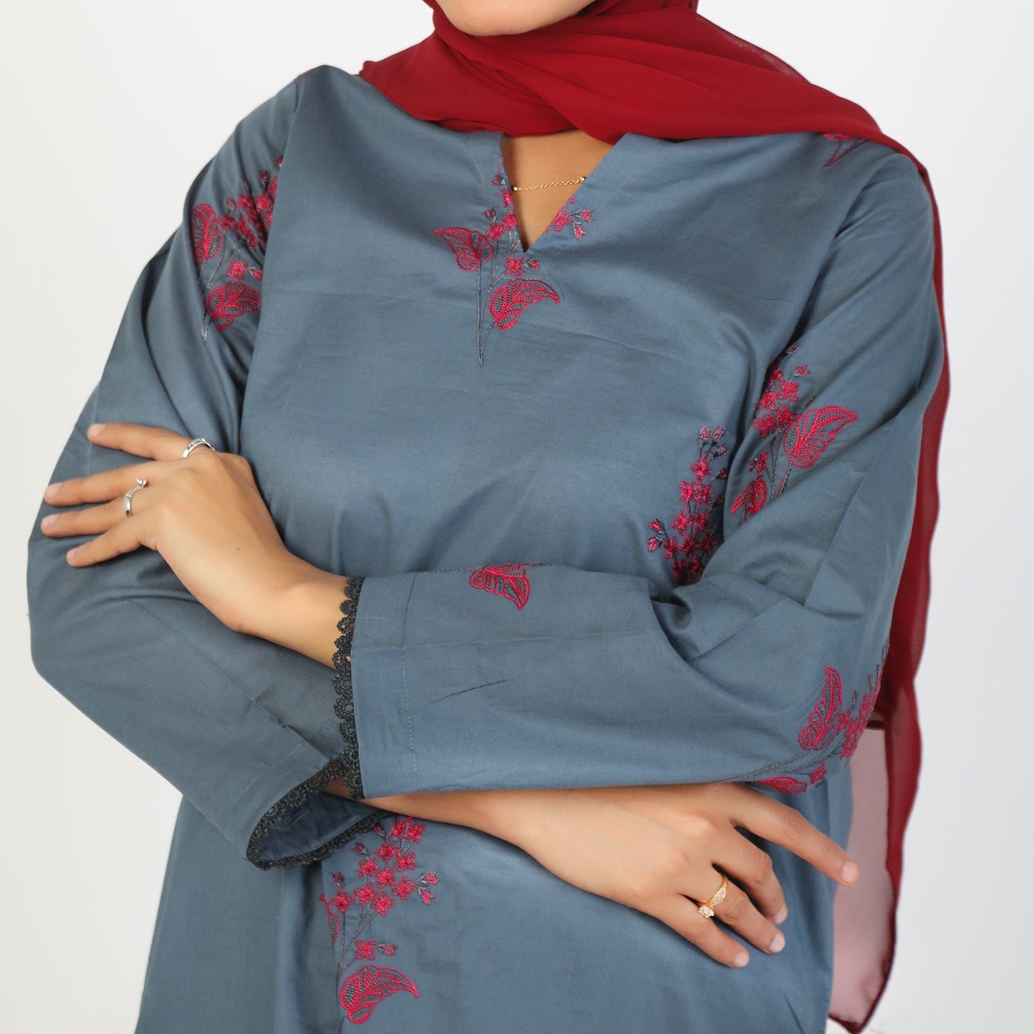 Women's Embroidered Eastern Co-ord Set - Grey, Women Co-Ord Set, Chase Value, Chase Value