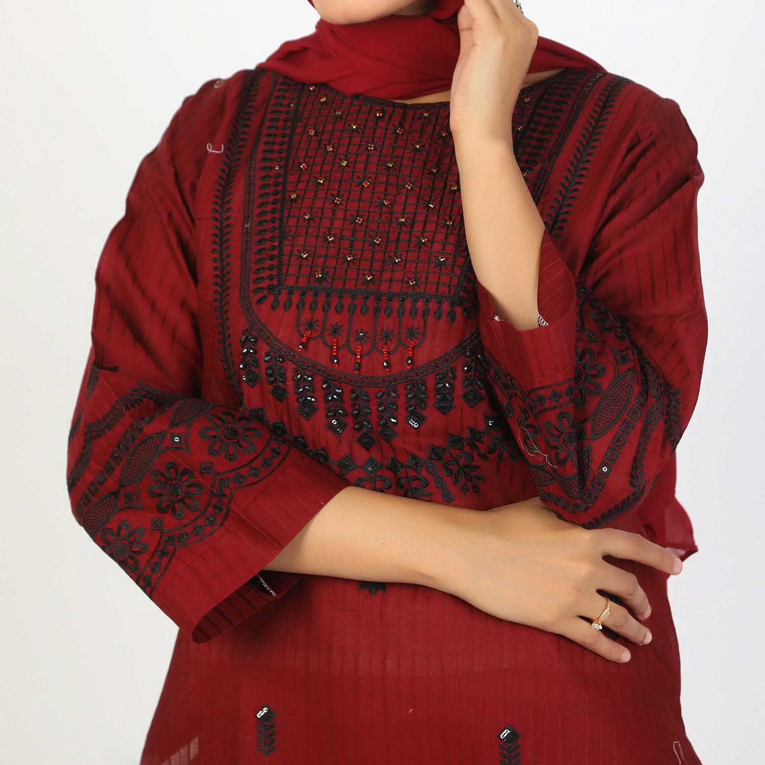 Women's Fancy 2Pcs Suit - Maroon, Women Shalwar Suits, Chase Value, Chase Value