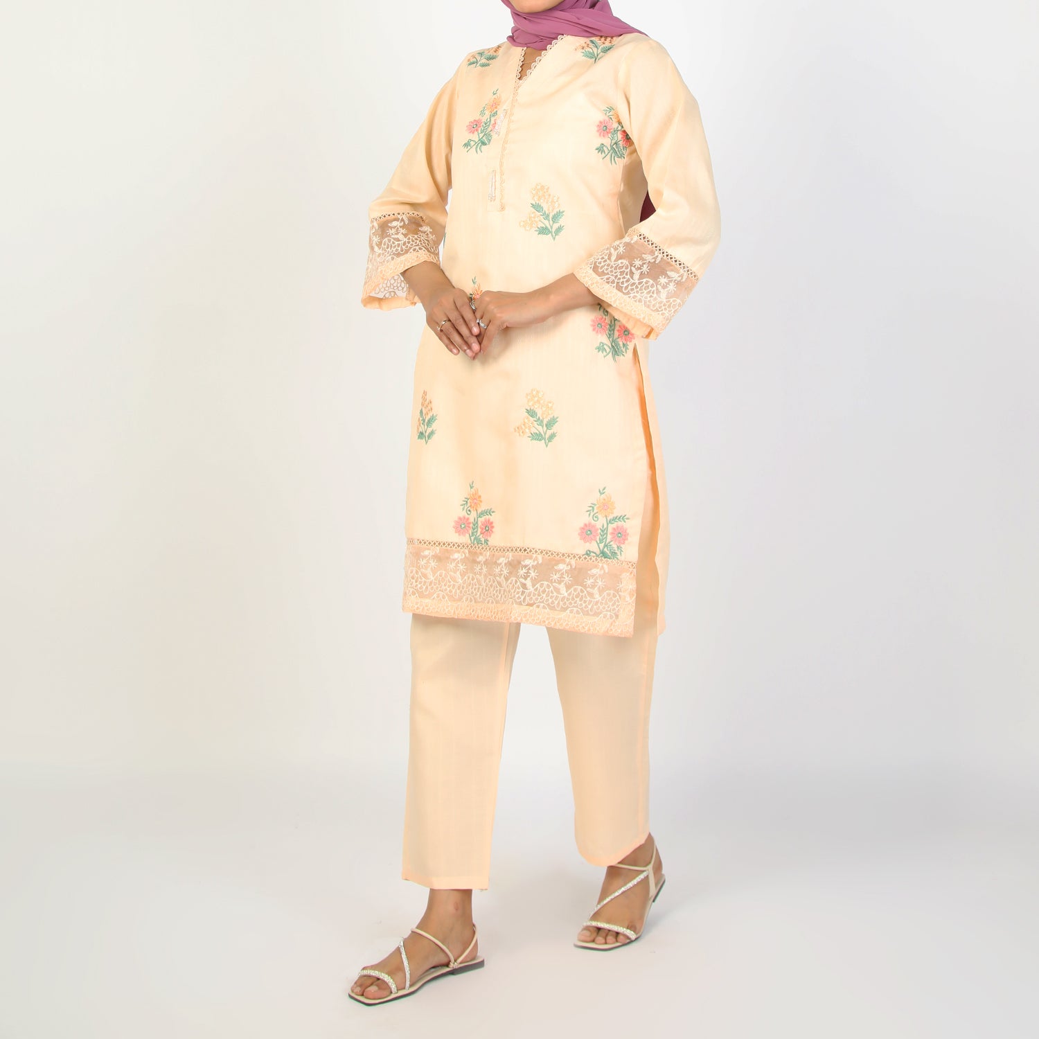 Women's Dobbi 2Pcs Suit - Peach, Women Shalwar Suits, Chase Value, Chase Value