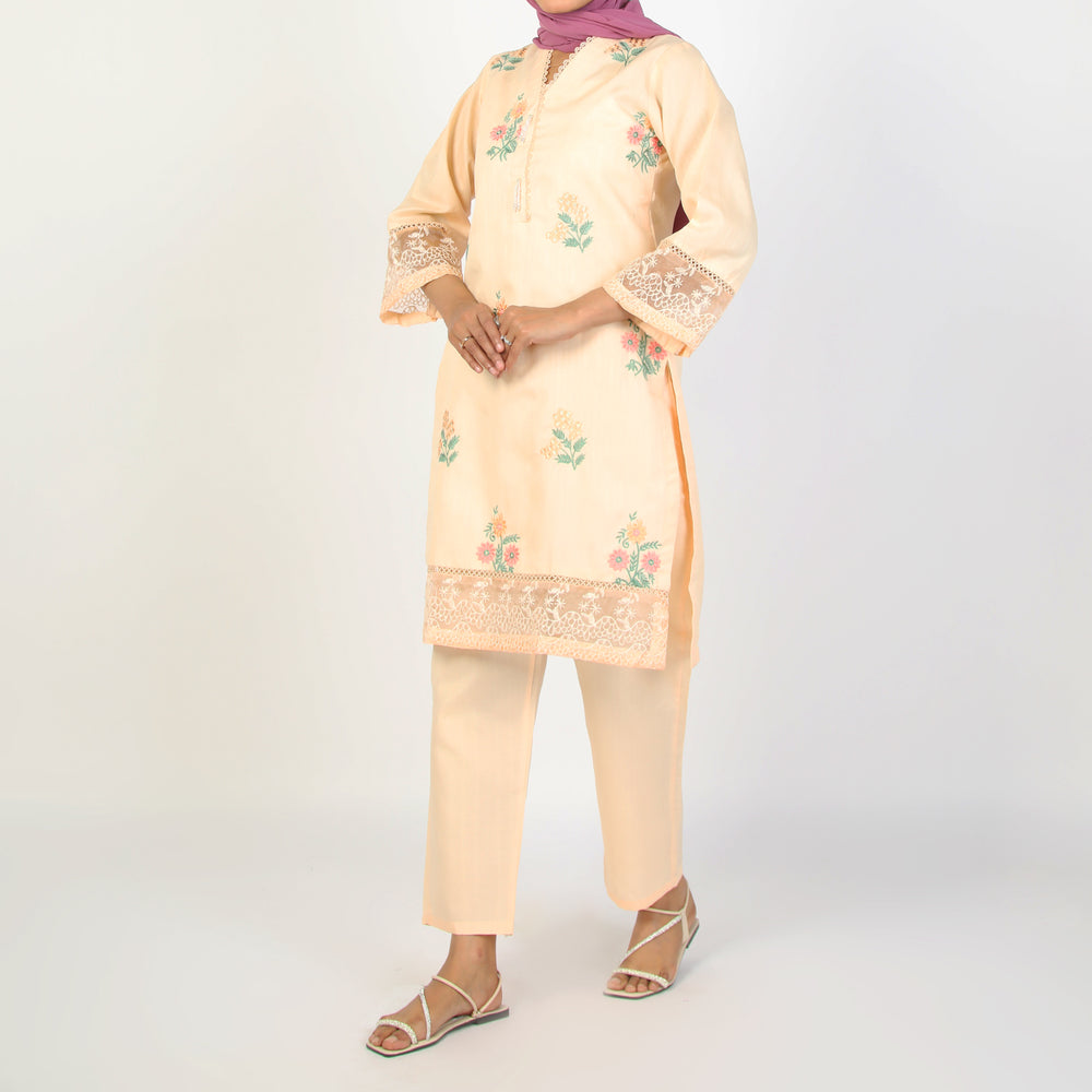 Women's Dobbi 2Pcs Suit - Peach, Women Shalwar Suits, Chase Value, Chase Value