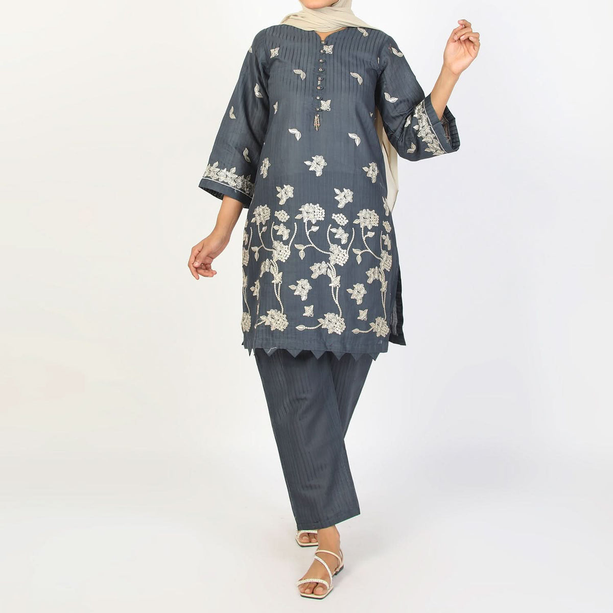 Women's Dorya 2Pcs Suit - Dark Grey, Women Shalwar Suits, Chase Value, Chase Value