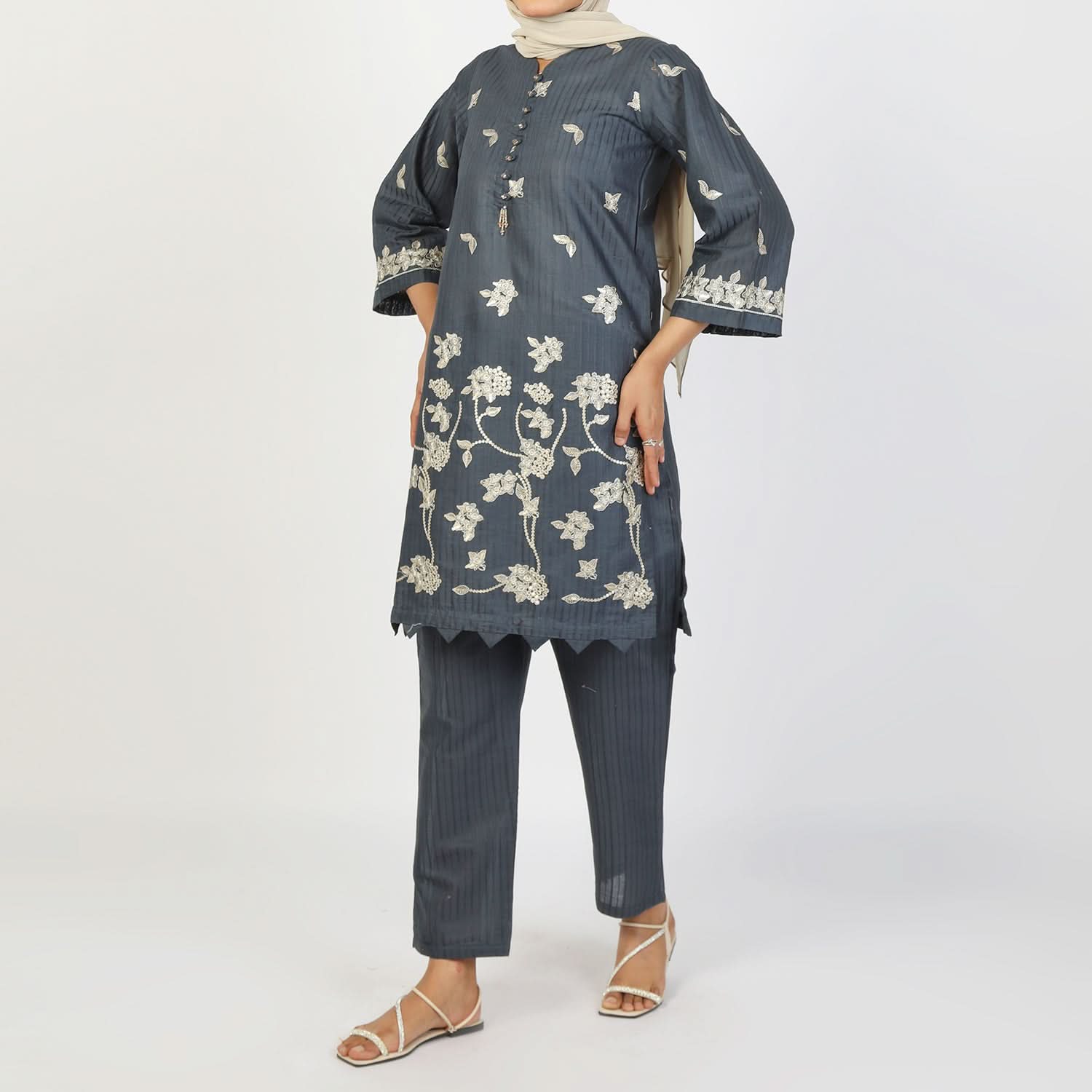 Women's Dorya 2Pcs Suit - Dark Grey, Women Shalwar Suits, Chase Value, Chase Value