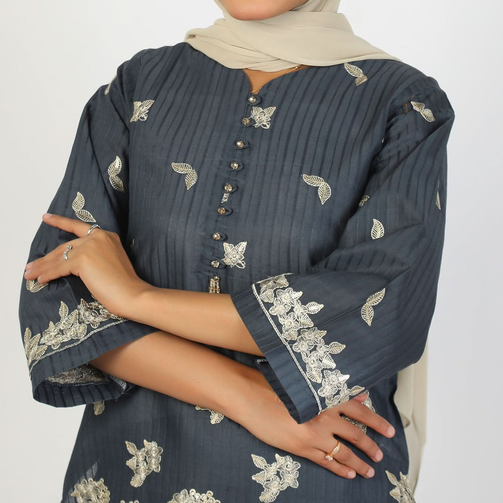 Women's Dorya 2Pcs Suit - Dark Grey, Women Shalwar Suits, Chase Value, Chase Value