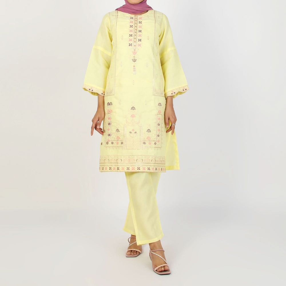 Women's Jacquard 2Pcs Suit - Yellow, Women Shalwar Suits, Chase Value, Chase Value
