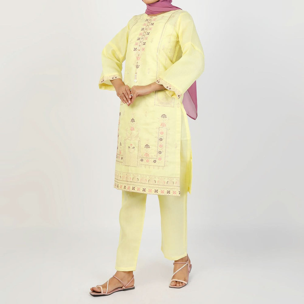 Women's Jacquard 2Pcs Suit - Yellow, Women Shalwar Suits, Chase Value, Chase Value