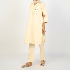 Women's Slub 2Pcs Suit - Cream