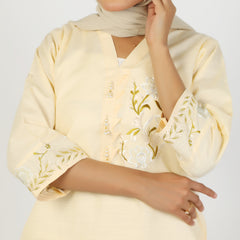 Women's Slub 2Pcs Suit - Cream