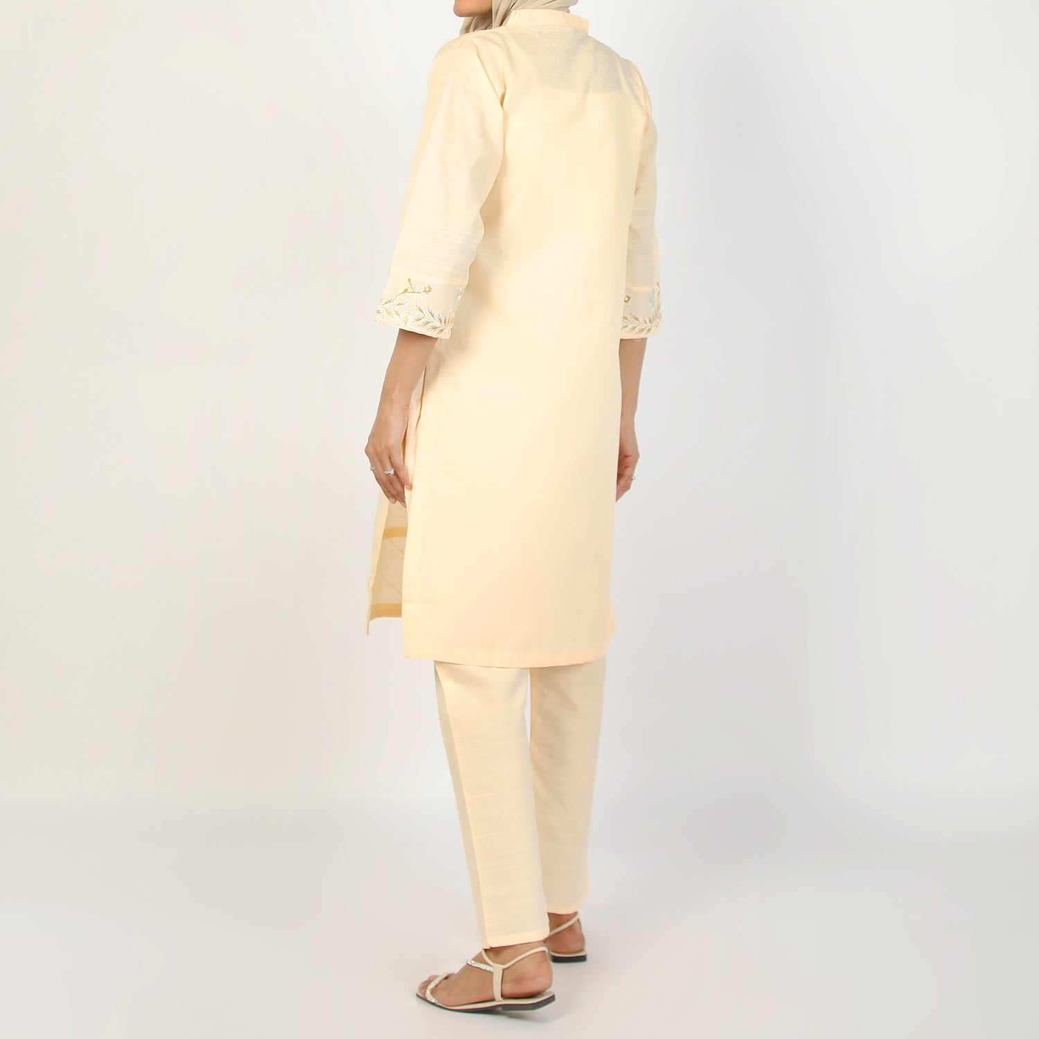 Women's Slub 2Pcs Suit - Cream, Women Shalwar Suits, Chase Value, Chase Value