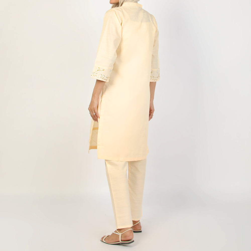 Women's Slub 2Pcs Suit - Cream, Women Shalwar Suits, Chase Value, Chase Value