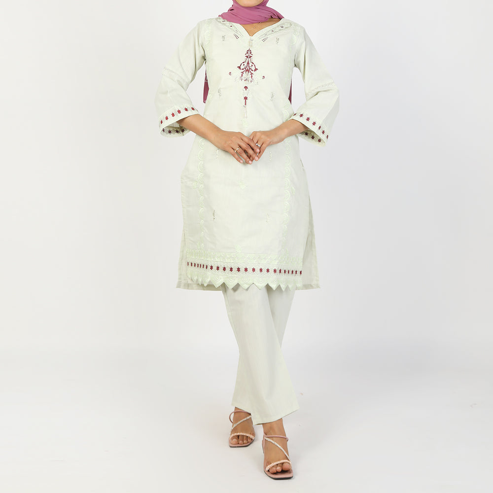 Women's Slub 2Pcs Suit - Light Green, Women Shalwar Suits, Chase Value, Chase Value