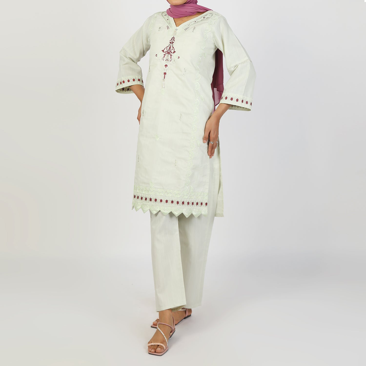 Women's Slub 2Pcs Suit - Light Green, Women Shalwar Suits, Chase Value, Chase Value