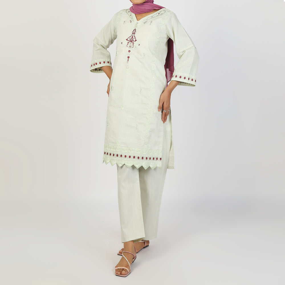 Women's Slub 2Pcs Suit - Light Green, Women Shalwar Suits, Chase Value, Chase Value