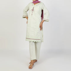Women's Slub 2Pcs Suit - Light Green