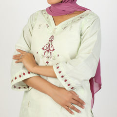 Women's Slub 2Pcs Suit - Light Green